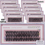 10 boxes of 20D/40D DIY eyelash sets suitable for beginners, with mixed lengths of 10/12/14mm eyelash clusters soft and durable,