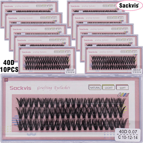10 boxes of 20D/40D DIY eyelash sets suitable for beginners, with mixed lengths of 10/12/14mm eyelash clusters soft and durable,