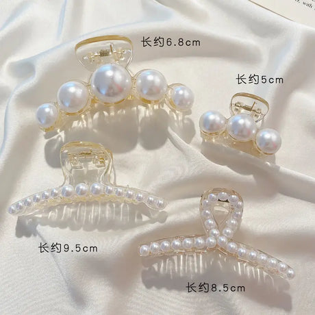 Simulated Pearl Hair Claws for Women Korean Acrylic Hair Clips Girls Large Size Barrette Shark Clip Fashion Hair Accessories
