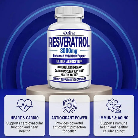 Resveratrol Supplement Capsules - Anti-Aging, Cardiovascular & Joint Support, Skin Health