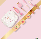 Kids' Pretend Makeup Toy Wooden Role‑play Dress‑up Vanity Gift Makeup Bag Set for Girls