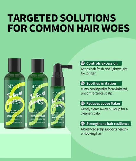 Tea Tree Essence Shampoo Hair Conditioner Set Deep Cleaning Moisturizing Scalp Strengthening Nourish Shiny Anti Hair Loss Care