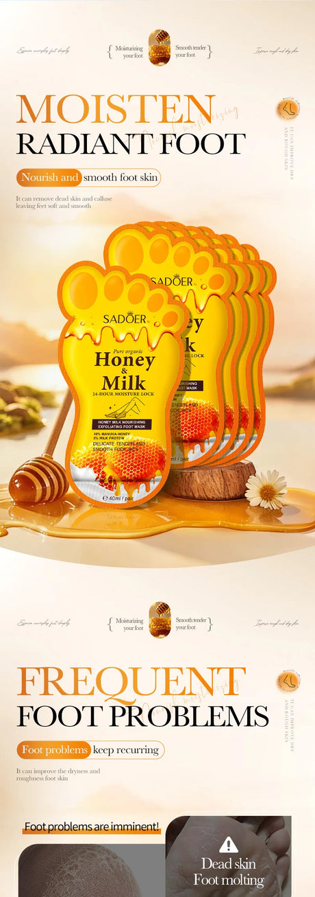 5 Pairs SADOER Honey Milk Nourishing Exfoliating Foot Mask Improves Rough Skin Smooths And Delicately Tenders Feet Skin Care