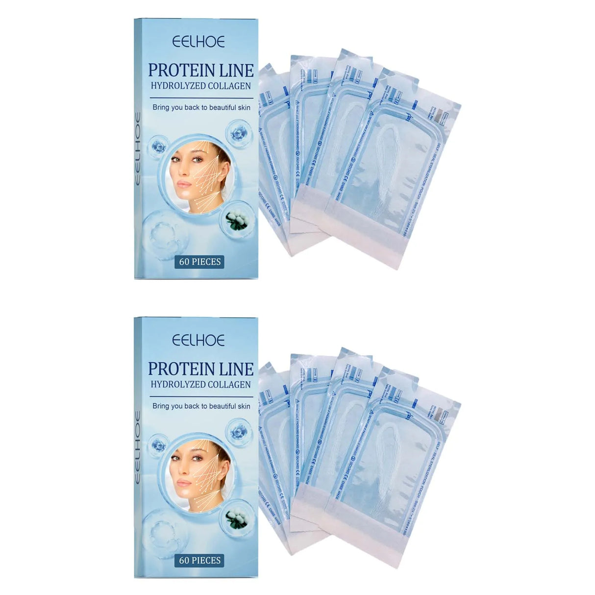 60Pcs Gold Protein Line Fade Wrinkle Firming Facial No Needle Absorbable Smoothing Hydrolyzed Collagen Thread Serum