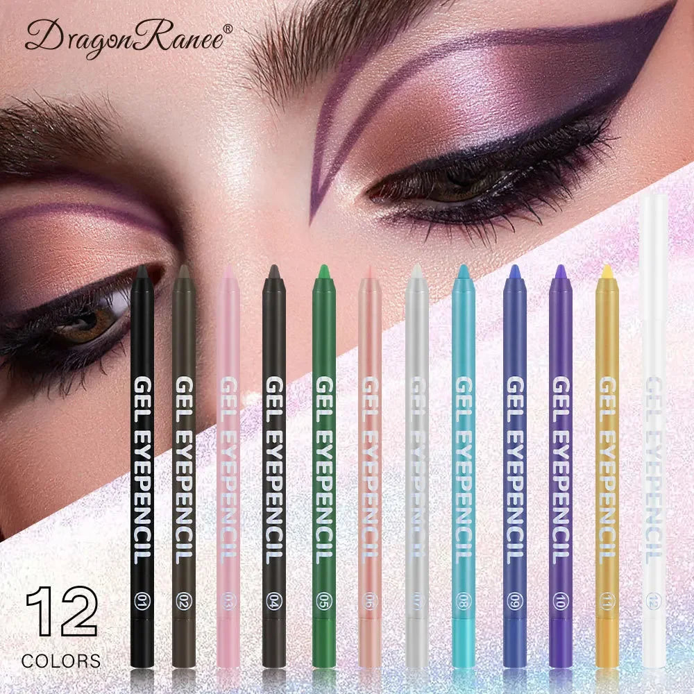 12 Colors Shine Pearlescent Eyeliner Pencil Waterproof Lasting Matte White Black Brown Smooth and Easy To Color Eyeliner Gel Pen