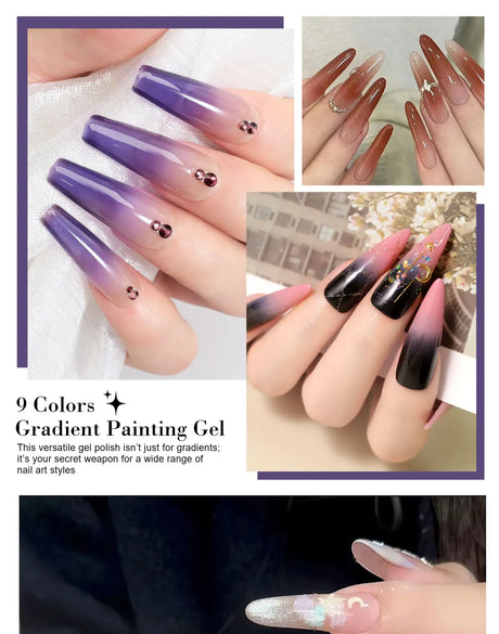 LIMEGIRL 9 Color Gradient Painting Gel Nail Art Design DIY Solid Gel Nail Polish Quickly Carved Petal Nail Painting Gel