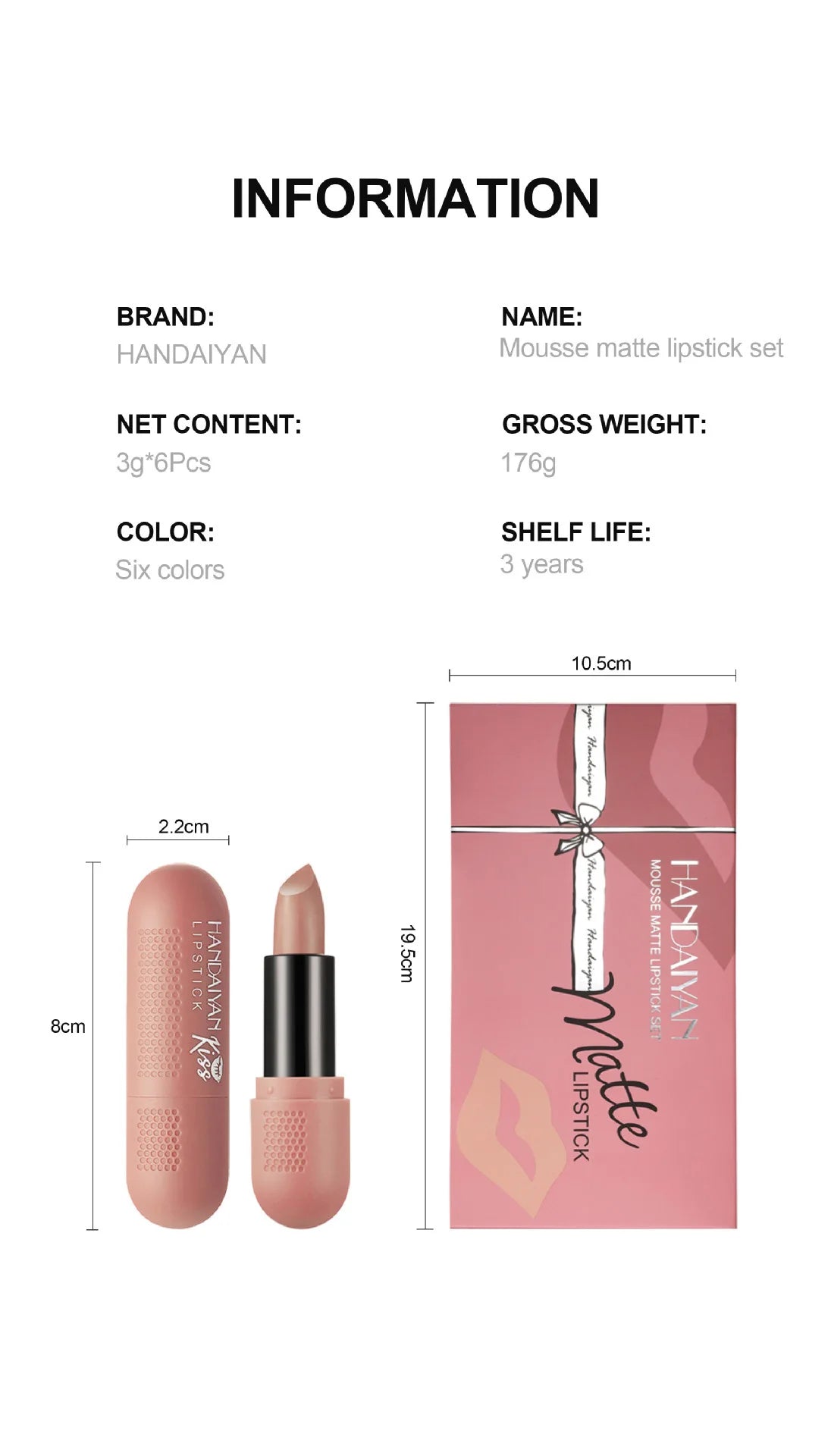 Matte Lipstick Set 6 Colors Velvet Texture Long Lasting Non Drying Lip Makeup Women Gift Box