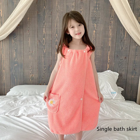 Children's bath towel, bathrobe, Wrap shower skirt Super soft children's absorbent beach towel suitable for 3-1 4year old girls