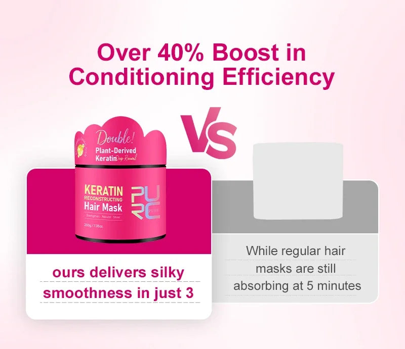 PURC Keratin Reconstruction Hair Mask Smoothing Softness Reduces Dryness Frizz Collagen Nourish Hair Conditioner 200g