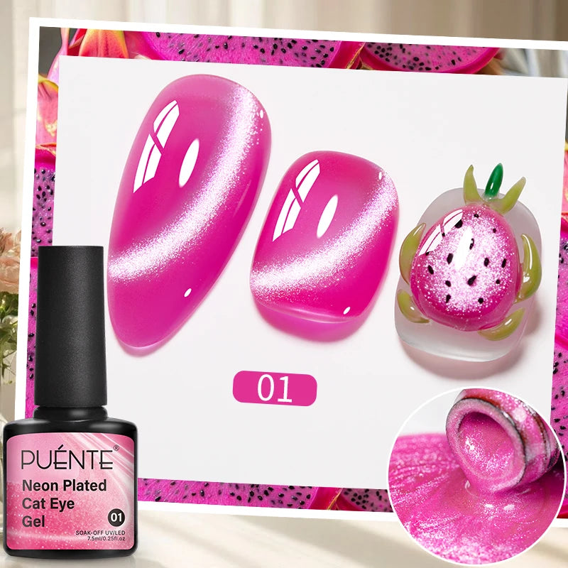 PUENTE 7.5ML Nude Shade Moonlight Cat Magnetic Gel Nail Polish Ultra-Bright Cat Eye Soak Off UV Semi-Permanent Varnish Manicure