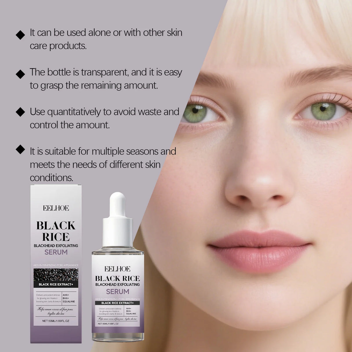 Black & White Rice Exfoliating Serum Set BHA Niacinamide Pore Minimizing & Brightening Blackhead Whitehead Remover Skincare Set
