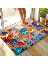 1pc multi-color floral print design bathroom mat, anti-slip, super absorbent and quick-drying shower floor mat, dry and soft ant