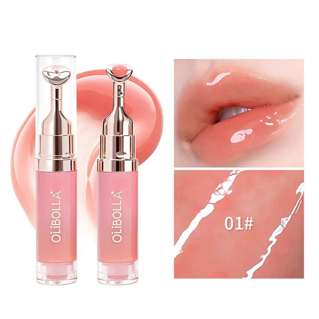 Lip Repair Plumping Lip Gloss, Metal Massage Wand Hydrating Mirror Glass Lip Oil, Waterproof Non-sticky Shiny Lip Tint