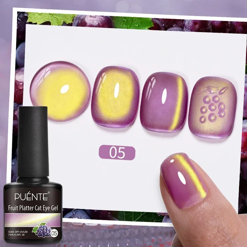 PUENTE 7.5ML Nude Shade Moonlight Cat Magnetic Gel Nail Polish Ultra-Bright Cat Eye Soak Off UV Semi-Permanent Varnish Manicure