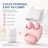 3 Roller Ice Face Roller Cooling Facial Massager with Cat Ear Storage Case Reduce Puffiness Jawline Neck Eye Skincare Massage To