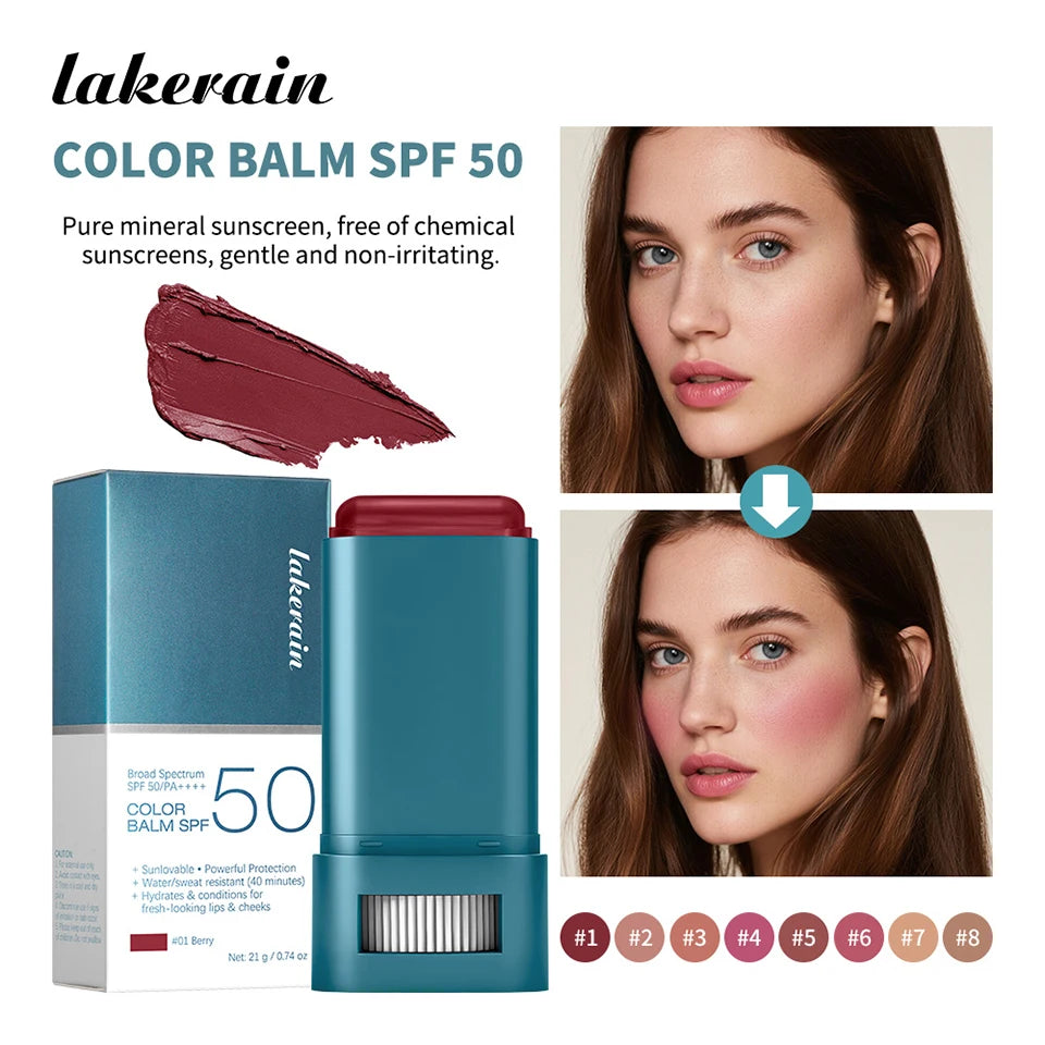 Lip & Cheek Color Balm SPF 50 Mineral Broad Spectrum Sun Protection Water Sweat Resistant Hydrating Long Lasting Buildable Blush