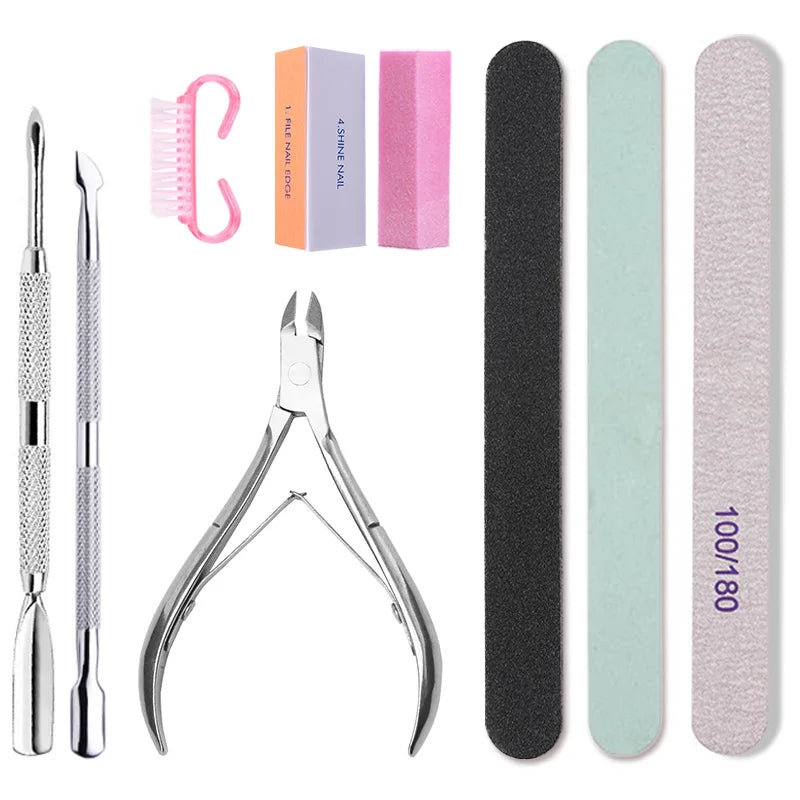 Nail Art Sand File Buffer Sponge Block Brush Nail File Set With Nail Clippers Scissors Dead Skin Remover Care Manicure Kit Tools