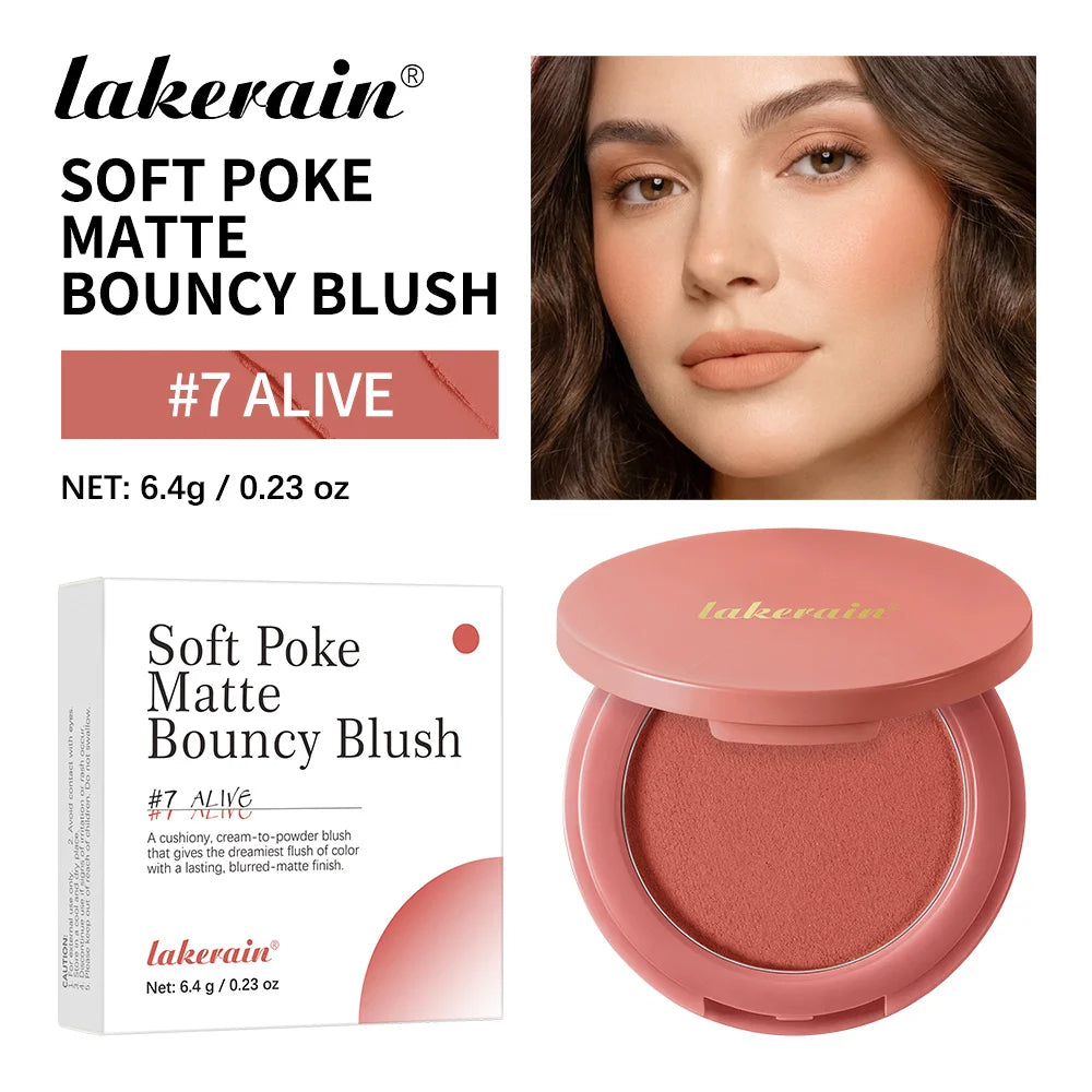 Lakerain Soft Poke Matte Blush Fresh Silky-smooth Skin Finish Long Lasting Luminosity Moisturizing Natural Matte Bouncy Blusher