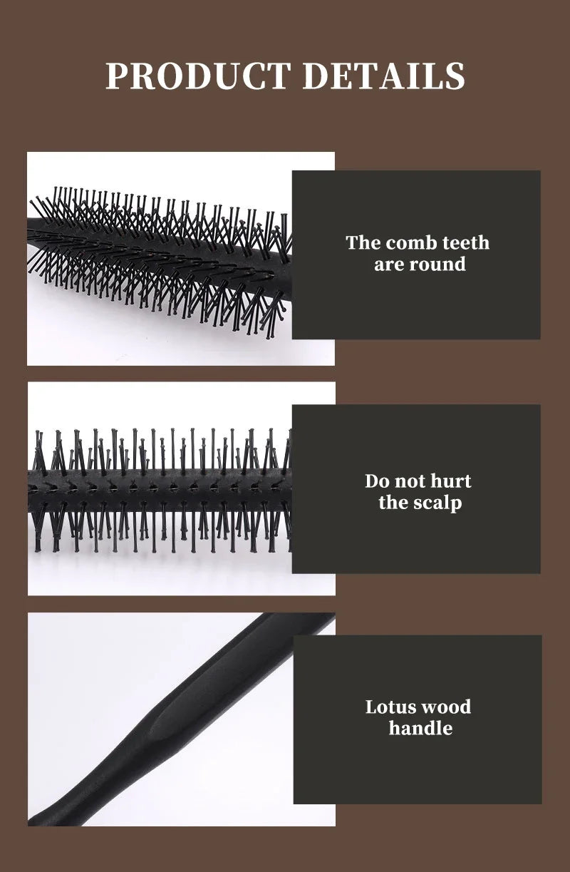 1pc Wood Handle Professional Salon Styling Drying Tool Round Hairdressing Curling Massage Roller Comb Special for real hair wigs