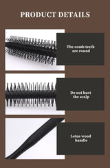 1pc Wood Handle Professional Salon Styling Drying Tool Round Hairdressing Curling Massage Roller Comb Special for real hair wigs