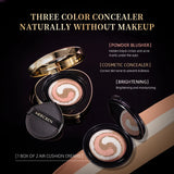 Mercilen Water-Gloss Flawless Three-Color Skin-Nourishing Cushion Bb Cream 15g*2, Cc Liquid Foundation for Natural Nude Makeup, Long-Lasting Moisturizing Isolation Concealer, Brightens Skin Tone, Is Refreshing and Non-Greasy,