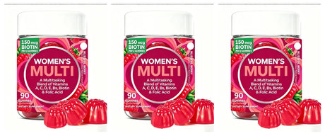 Women's Multivitamin Gummies 90 Count with Biotin Folic Acid Vitamins A C D E B, Berry Flavor Daily Wellness Supplement