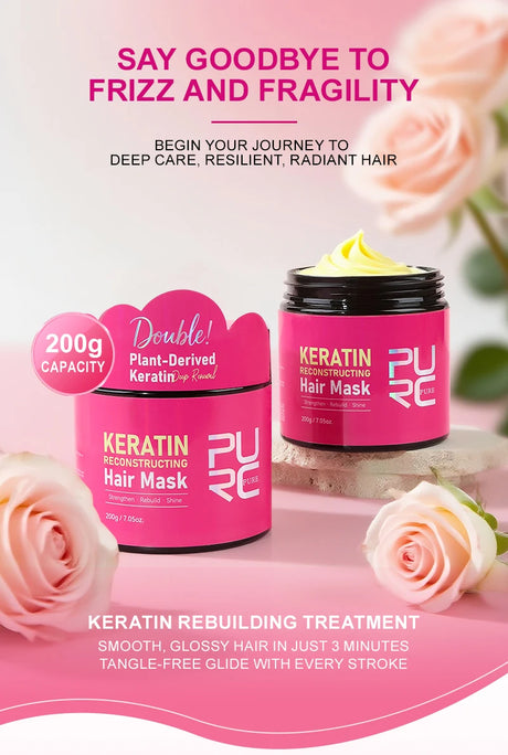 PURC Keratin Reconstruction Hair Mask Smoothing Softness Reduces Dryness Frizz Collagen Nourish Hair Conditioner 200g