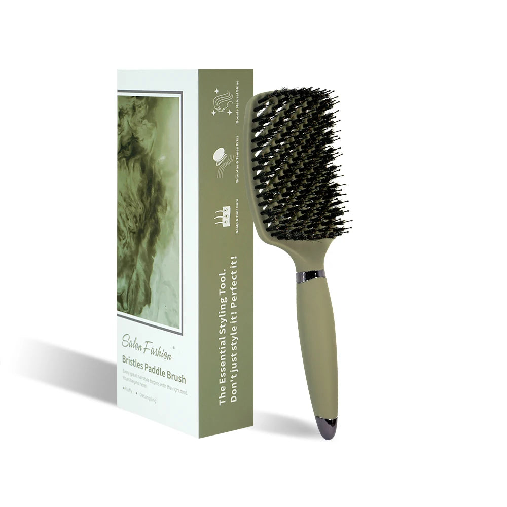 1PC Boar Bristle Detangling Hair Comb Hollow Out Hair Brush Anti-Static Scalp Massage Hairbrush Salon Styling Tools For Gifting