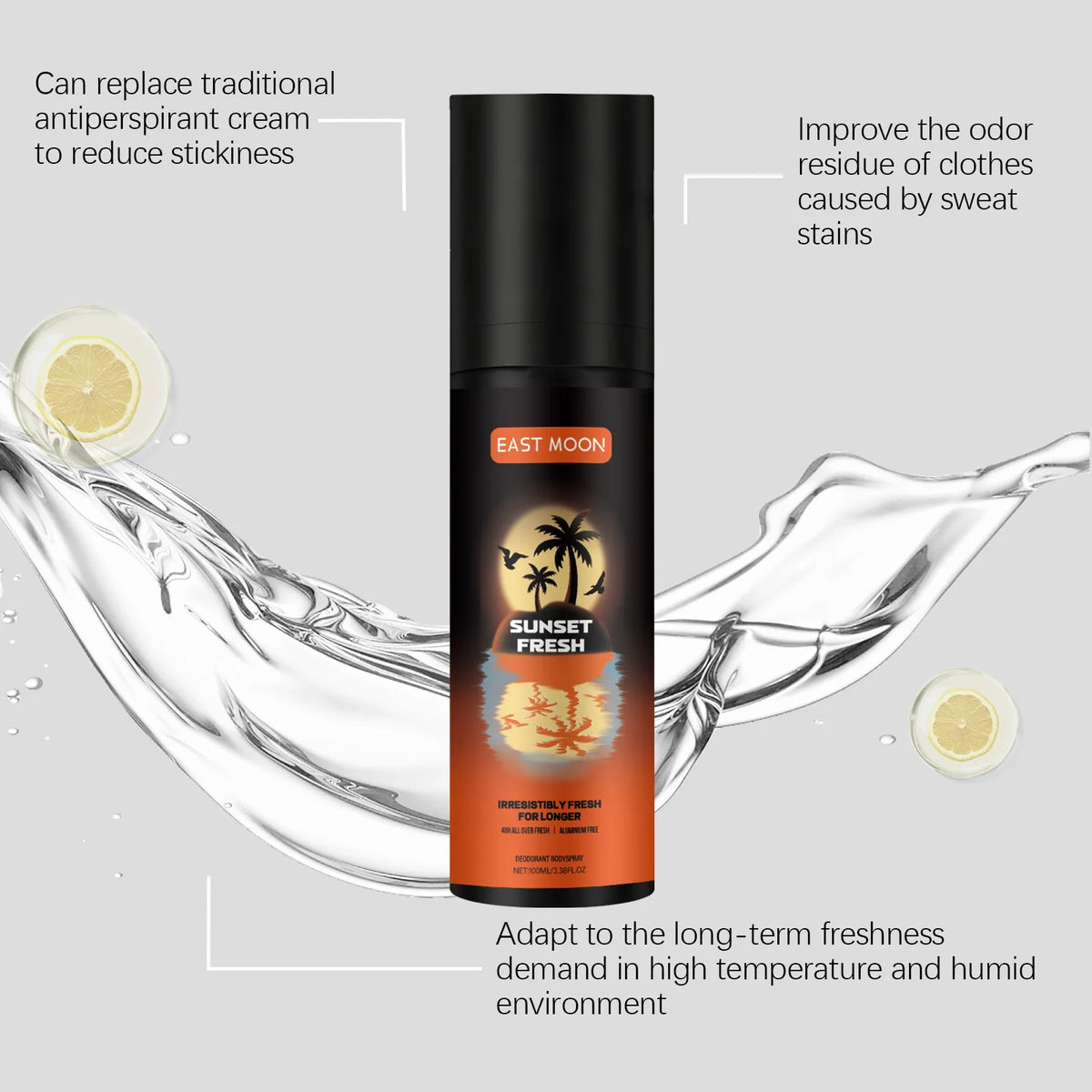 East Moon Fruity Deodorizing Spray Sweat Eliminator Keep Refresh Odor Removal Reduce Body Bad Smell Man Underarm Deodorant Spray