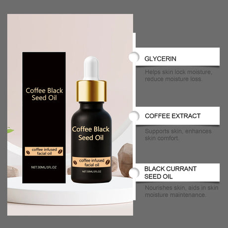 Black Seed Oil Face Serum Moisturizing & Brightening Serum with Coffee Extract Nourishes Softens Skin Daily Glowing Skin Care