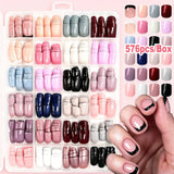 576pcs/Box Colorful Fake Nails Black Red Design Fake Nail Oval Short Square Press On False Nails Mixed Full Cover Nail Tips