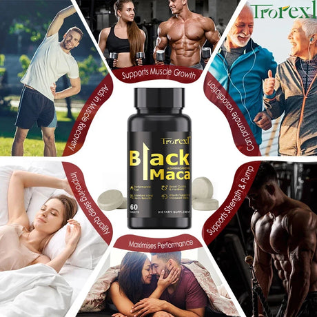Organic Black Maca Pills 60 Tablets Men Enhancing Supplement Improve Size Endurance Promotes Healthy Energy