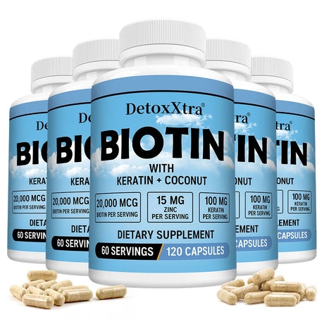 Biotin 20000mcg + Zinc + Keratin Capsules - Hair Growth, Strong Nails, Radiant Skin & Joint Support, Anti-aging Supplements