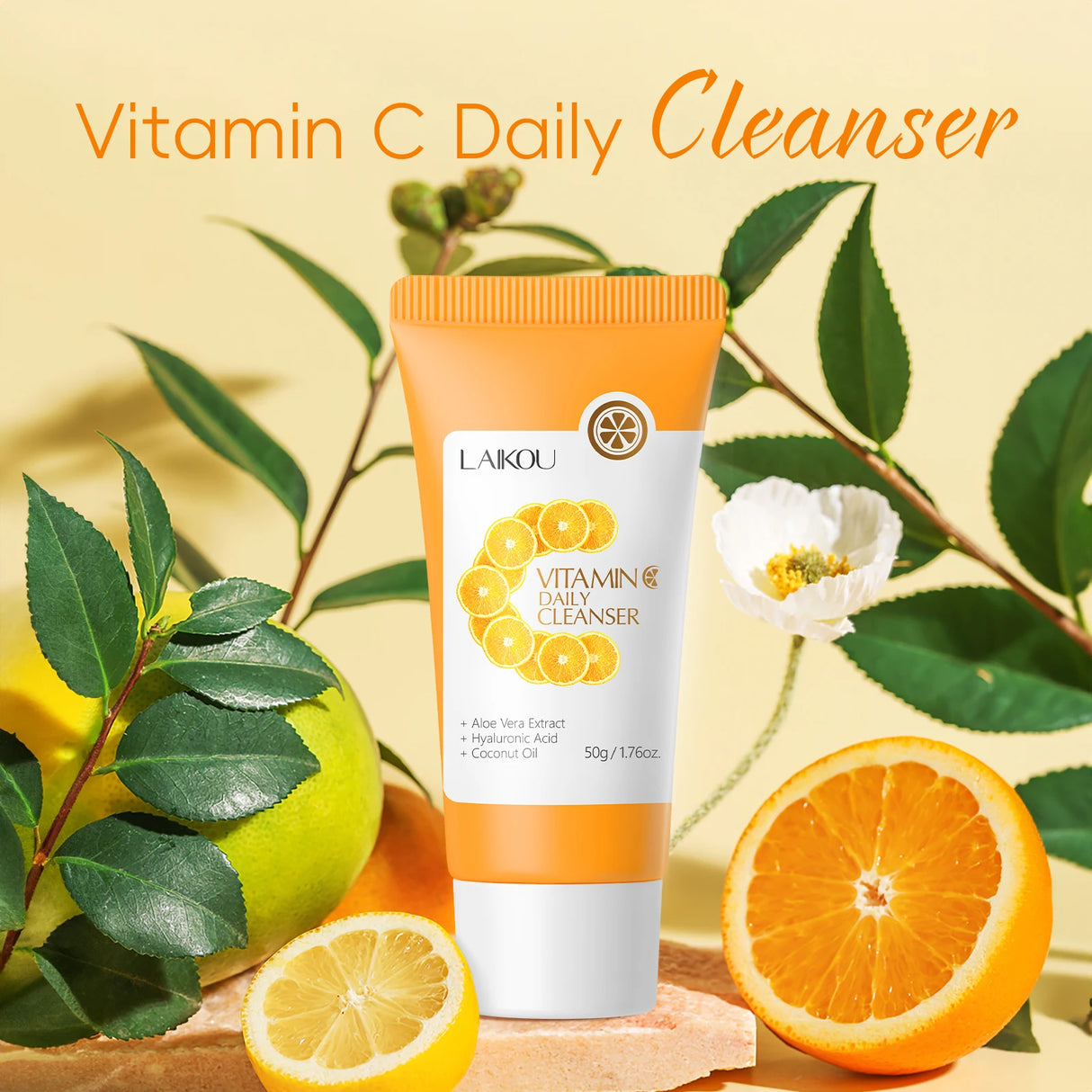 LAIKOU Vitamin C Daily Cleanser Brightening Face Wash Deep Cleansing Moisturizing Skin Tone Even Treatment