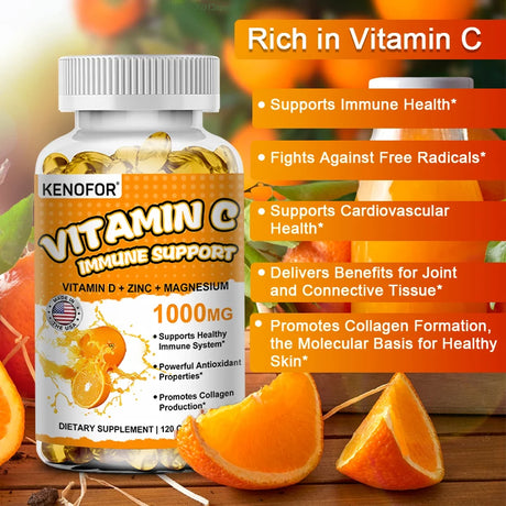 Vitamin C Capsules, Antioxidant, Support Immune System, Cellular Energy Production, Skin Brightening & Collagen Synthesis