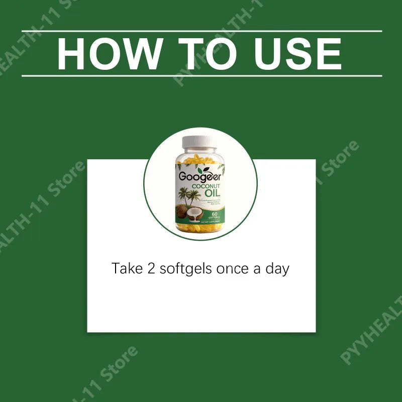 Coconut Oil Softgels Blended Collagen Vitamin E with Vitamins Hair Skin Nails Beauty Supports Energy Vitality 60 Softgels