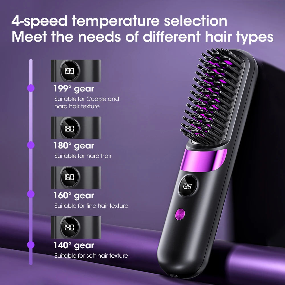 Wireless Electric Hot Comb Straight Hair Straightener Comb Straightening Brush Negative Ion Anti-Scalding Styling Tool