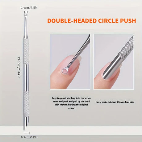 Stainless Steel Multi-Functional Dead Light Beige Remover & Cuticle Pusher Portable Nail Care Tool for Manicure Pedicure