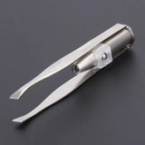 Portable Stainless Steel Led Make Up LED Light Eyelash Eyebrow Clip Tweezer Set Smart Design Hair Remove Tweezer Makeup Tool