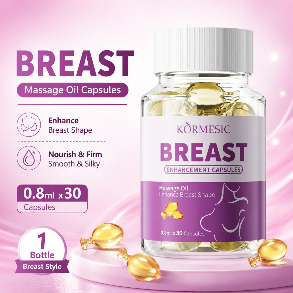 Breast Buttock Enlargement Massage Oil Capsules, Women Body Curve Enhancer, Hip Breast Firming Plumping Serum, Fuller Shape 30pc