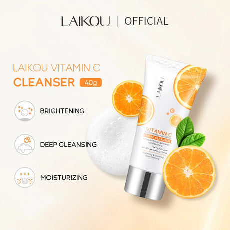 LAIKOU Vitamin C Daily Cleanser Brightening Face Wash Deep Cleansing Moisturizing Skin Tone Even Treatment