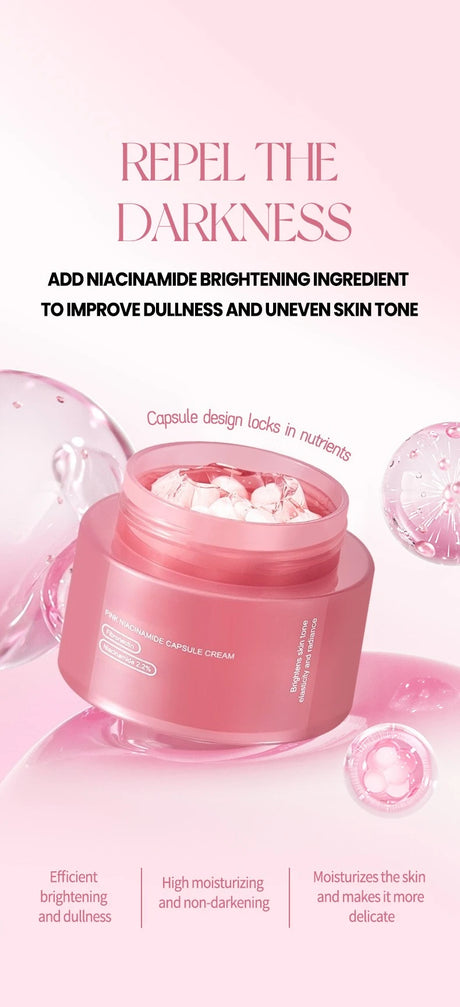 Niacinamide Collagen PDRN Face Cream - Korean Pink Capsule Moisturizer, Non Greasy & Brightening for Uneven Skin Tone
