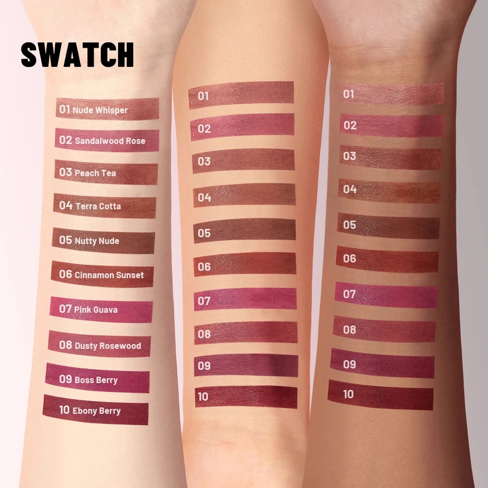 1pc Matte Velvet Lip Gloss, Highly Saturated Liquid Lip Mud, Non-Stick Long Lasting, All Skin Tones Compatible, 5 Shades Mixed P