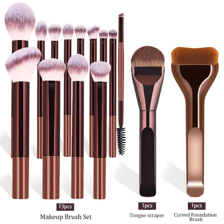A Set of 15 Makeup Brushes Including Foundation Brush, Highlighter Brush, Blush Brush, Powder Brush, Nose Contour Brush, Eyeshad