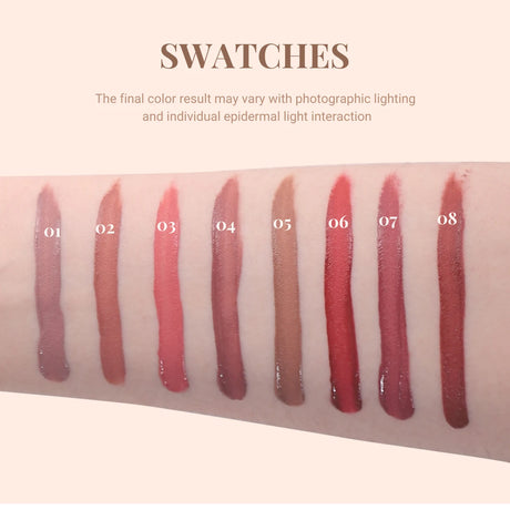 DUNUF Matte Velvet Lip Gloss, 3D Plumping & Waterproof, Square Tube Lipstick, Easy Application, 8 Shades (All-in-One)