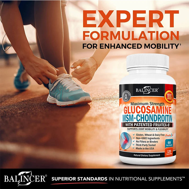 Glucosamine Chondroitin MSM - Joint Support Supplement for Men and Women - Relieve Joint Discomfort, 30/60/120 Capsules, NON-GMO