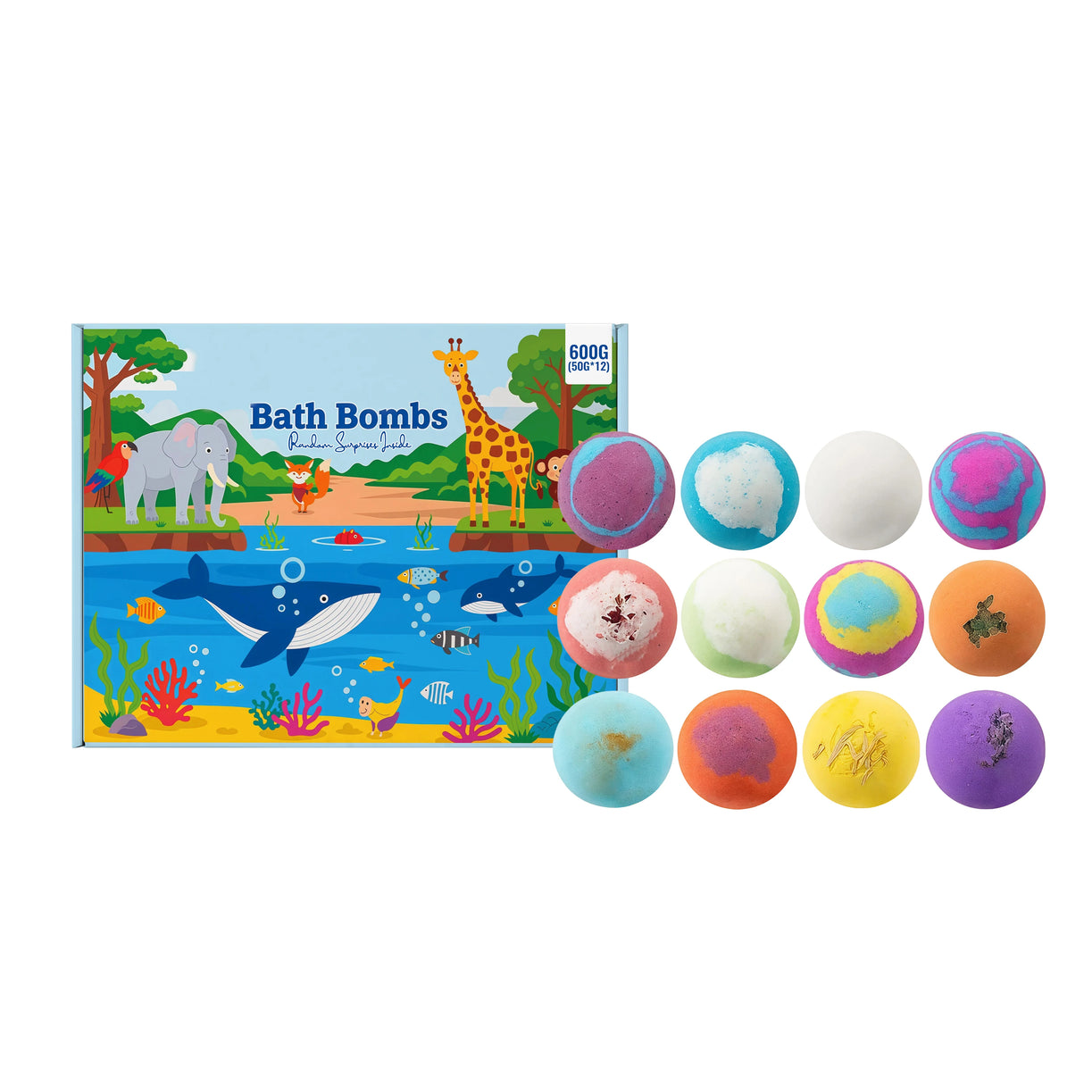 12pcs Organic Bath Bombs Set with Surprise Toys Inside Essential Oi Moisturizing Skin Care Relaxing Bathtime Gift for Boys Girls