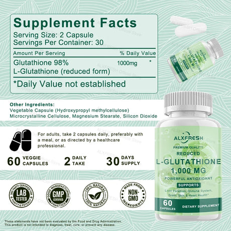 Glutathione Capsules For Skin Whitening Anti-aging Benefits Support Brain Health Boost Energy Relieve Fatigue Enhance Immunity