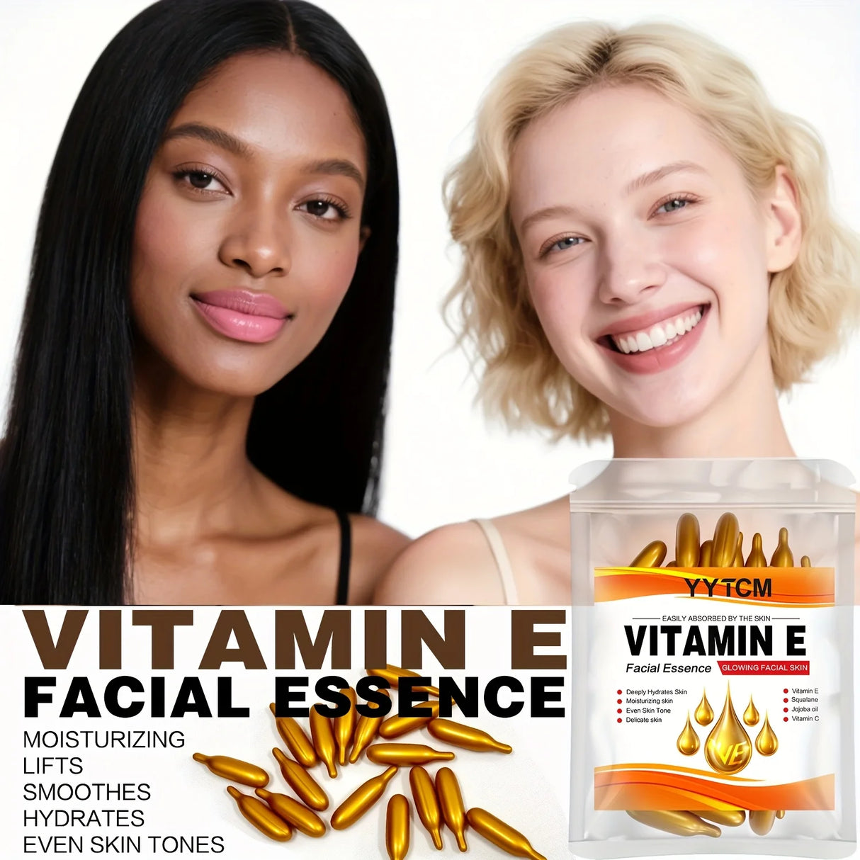 Vitamin E Deep Moisturizing Capsule Essence, Hydrates and Smooths Skin, Contains Plant-Based Squalane, Vitamin C, Deep Hydration and Skin Brightening Essence (0.4Gx30 Capsules)/Bag-1 Bag