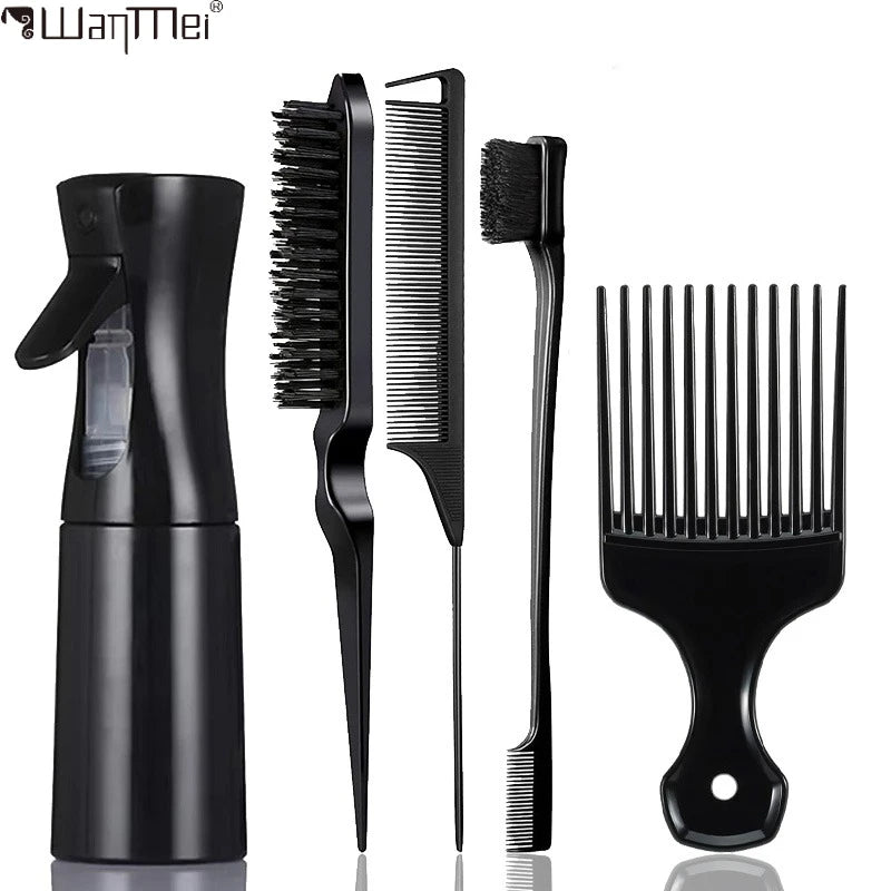 5Pcs Hair Styling Tool Set with Spray Bottle, Afro Pick Comb, Edge Brush, Tail Comb for Curly & Natural Hair